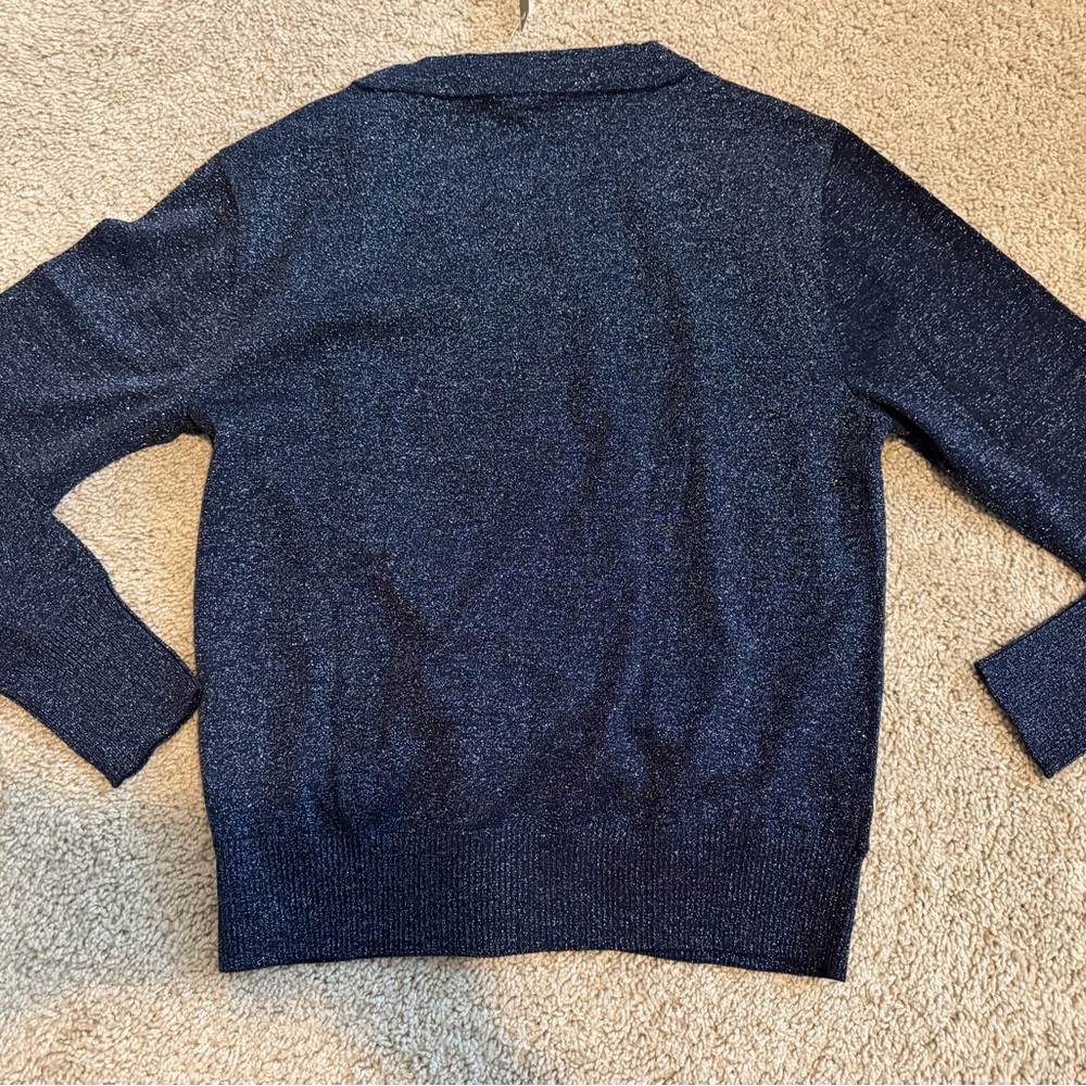 J.Crew Lurex Wrap Sweater Navy Shimmer Wool Blend Size L NWT - Picture 7 of 8